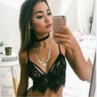 1Set Sexy Lingerie，Beautyvan Comfortable Hollow Translucent Underwear Sheer Lace Frenum Strap Lingerie Bra (XL...