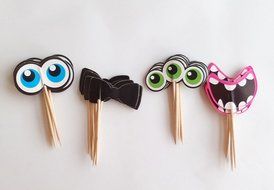 Yunko 24 Pcs Small Monster Party Fun Cup Cake Decorative Toppers Cupcake Decorating Tools for Party:Eyes Mouth... N2