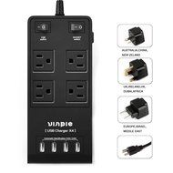 Vinpie Portable International 4-Outlet Surge Protector Travel Charger with 4-USB Charger Ports, Power Strip Charging... N4