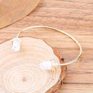 Oligex(TM) 18K Gold Plated Turquoise Bullet Healing Point Natural Stone Cuff Bangle Faux Marble White Howlite... N5