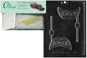 Cybrtrayd M158 Mask Lolly Chocolate Candy Mold with Exclusive Cybrtrayd Copyrighted Chocolate Molding Instructions