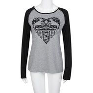 T-Shirt,Laimeng Women Cotton Blend O-Neck Long Sleeve Letter Printed Striped Splicing O-Neck T-Shirt (XL, Gray)