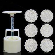 Round Shape Moon Cake Pastry Mold Hand Pressure 75g One Barrel 6 Flower piece baking mold for Mid-Autumn