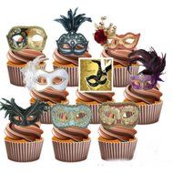 Masquerade Ball Party Pack 36 Edible Stand Up Cup Cake Toppers Vintage Eye Masks