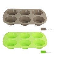 Yilove 6 Cup Silicone Muffin Pan,Set of 2 (Coffee brown and Lemon green) N4