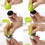 Tea Infuser Leaf Strainer Handle with Steel Ball Silicone Leaf Green (1) N2