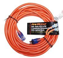 ProStyle 12 Gauge SJTW 3 Conductor 25 Foot Extension Cord With Lighted Ends - Orange