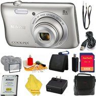 Nikon COOLPIX S3700 Digital Camera with 8x Optical Zoom and Built-In Wi-Fi (Silver)+ Case+64 GB Card+Reader +... N2