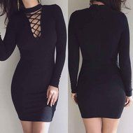 Women Dress,Haoricu Feminine Fashion Bandage Sexy Long Sleeve Dress Casual Straight Dress N4