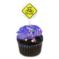 Share The Road Bicycle Basic Yellow Sign Cake Cupcake Toppers Picks Set