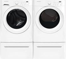 Frigidaire White Front Load Laundry Pair with FFFW5000QW 27" Washer, FFQE5000QW 27" Electric Dryer and 2 CFPWD15W...
