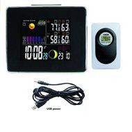 RF Wireless Weather Station with Backlight Indoor Outdoor Temperature Humidity Weather Forecast 3 Sensors Black N3
