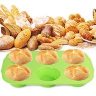 Yilove 6 Cup Silicone Muffin Pan,Set of 2 (Coffee brown and Lemon green) N6