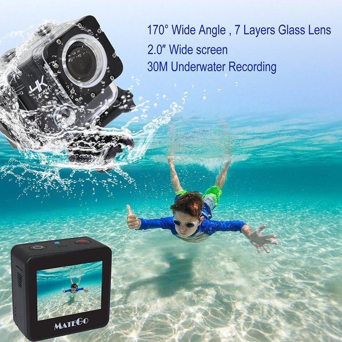 Matego Action Camera WiFi Ultra HD 4K Resolution 2.0 Inch Screen Outdoor Sports Camera 16Mega Pixels 170 Degree... N4