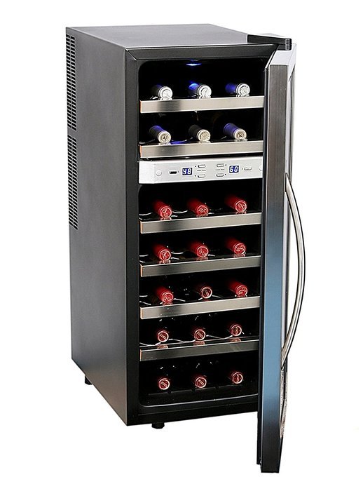Whynter WC-211DZ 21 Bottle Dual Temperature Zone Wine Cooler, Stainless Steel Trimmed Glass Door with Black Cabinet N3