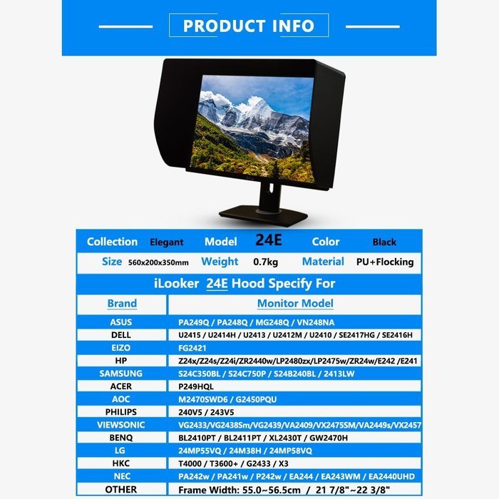 iLooker 24-inch LCD LED Video Monitor Hood Sunshade Sunhood for Dell HP Viewsonic Philips... N4