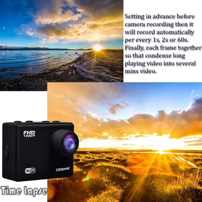 Campark&reg; 1080p 60fps Wifi Extreme Sports Action Camera Waterproof,16MP,1296P,Ambarella A7l,50m Underwater,RF Wrist... N9