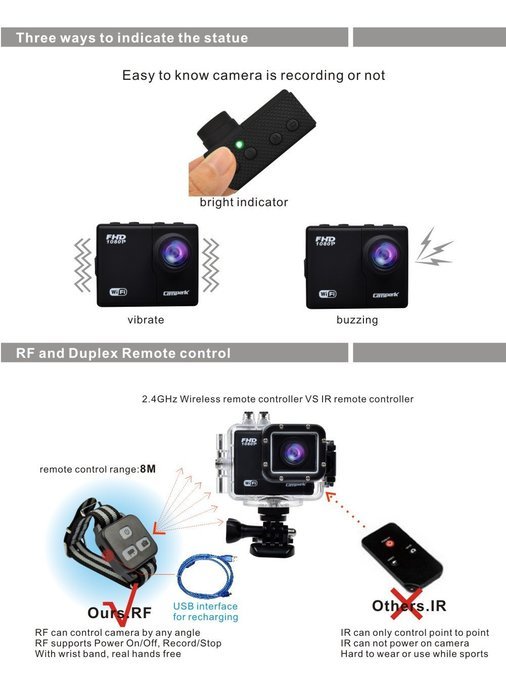 Campark&reg; 1080p 60fps Wifi Extreme Sports Action Camera Waterproof,16MP,1296P,Ambarella A7l,50m Underwater,RF Wrist... N10