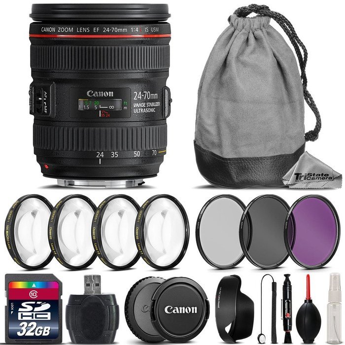 Canon EF 24-70mm f/4L IS USM Lens + 4PC Macro Kit + UV-CPL-FLD Filters + 32GB Class 10 High-Speed Memory Card...