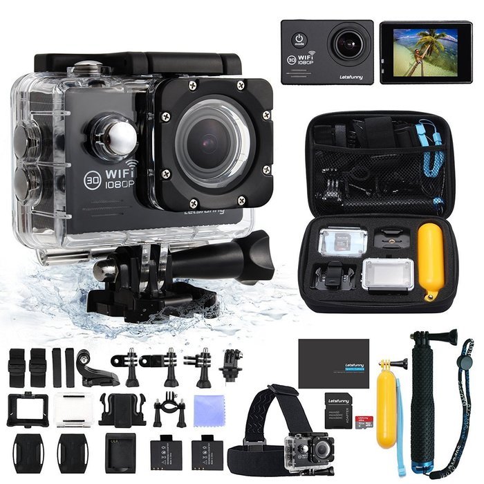 LetsFunny 2.0 Inch 1080P HD Waterproof Action Camera with 2 Batteries Along with 17 Abundant Free Accessories