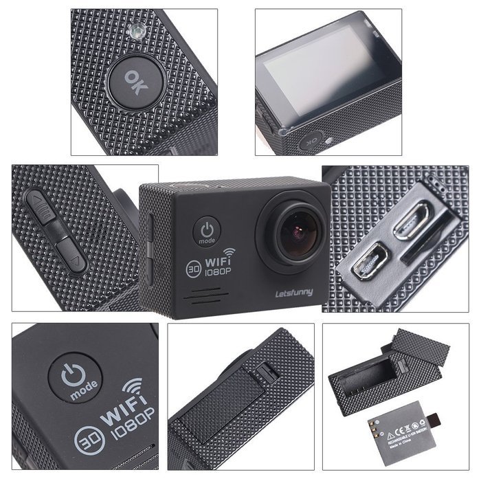 LetsFunny 2.0 Inch 1080P HD Waterproof Action Camera with 2 Batteries Along with 17 Abundant Free Accessories N3