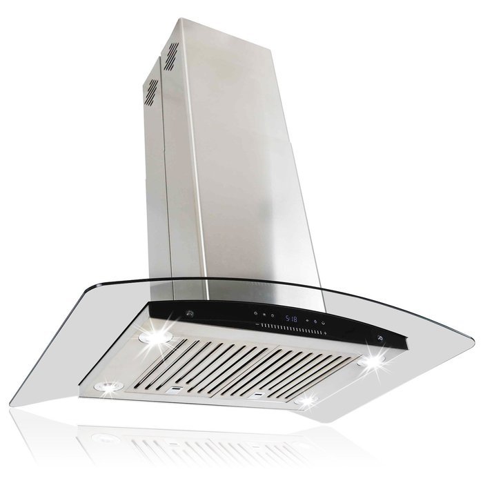 AKDY New 30" European Style Island Mount Stainless Steel Range Hood Vent Swiping Sensor Control W/Both Side Accessible... N6