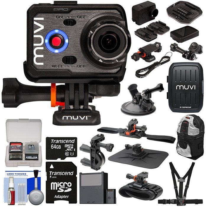 Veho MUVI K2 PRO Wi-Fi 4K HD Action Video Camera Camcorder with Assorted Action Mounts, LCD Screen, & Case + 64GB... N2