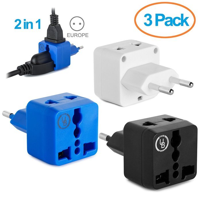 Yubi Power 2 in 1 Universal Travel Adapter with 2 Universal Outlets - Built in Surge Protector - 3 Pack - Black... N61