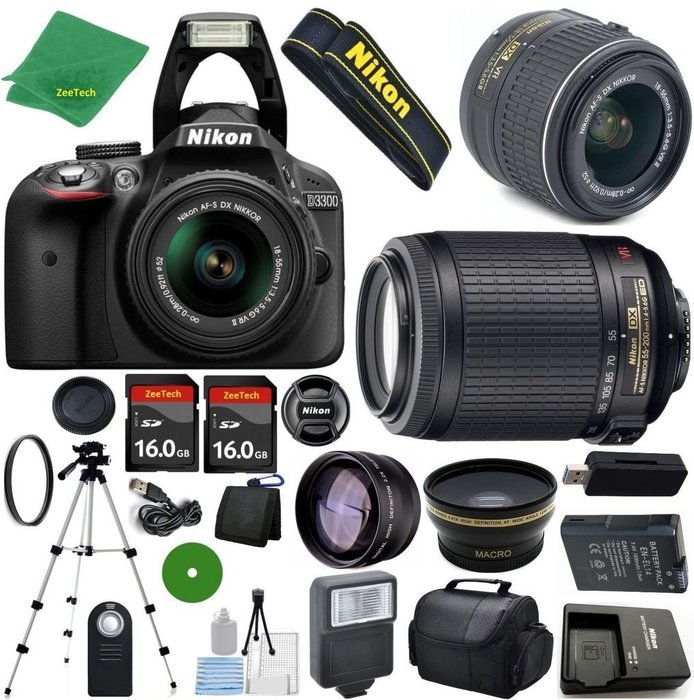 Nikon D3300 International Version - No Warranty, 18-55mm f/3.5-5.6 DX VR, Nikon 55-200mm f4-5.6G VR Nikkor, 2pcs...