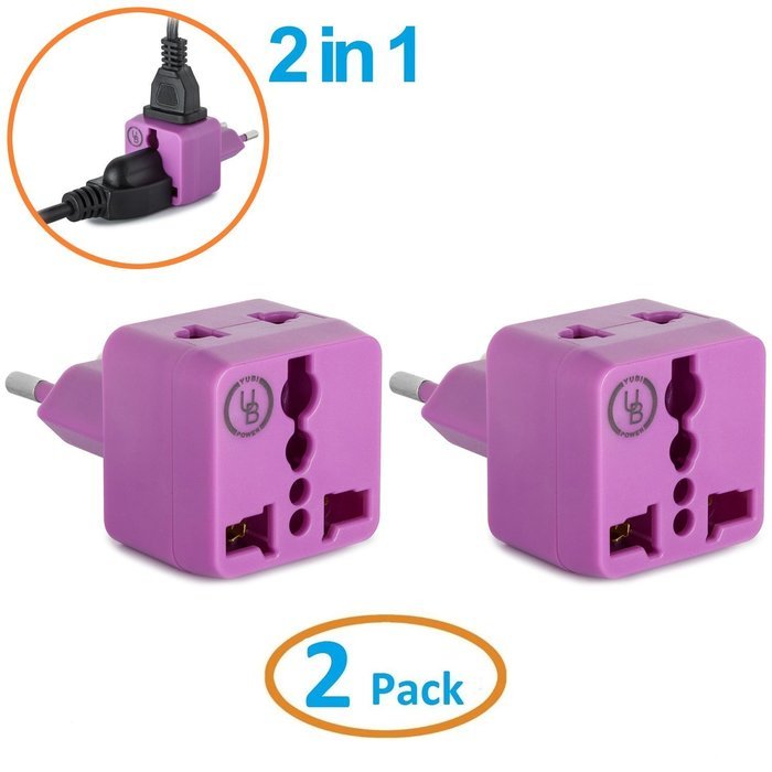 Yubi Power 2 in 1 Universal Travel Adapter with 2 Universal Outlets - Built in Surge Protector - 3 Pack - Black... N65
