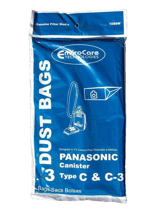 6 Panasonic Type C C-3 C3 Allergy Vacuum Bags, Canisters Vacuum Cleaners, MC-125P, MC125P, MC771, MC772, MC8310...