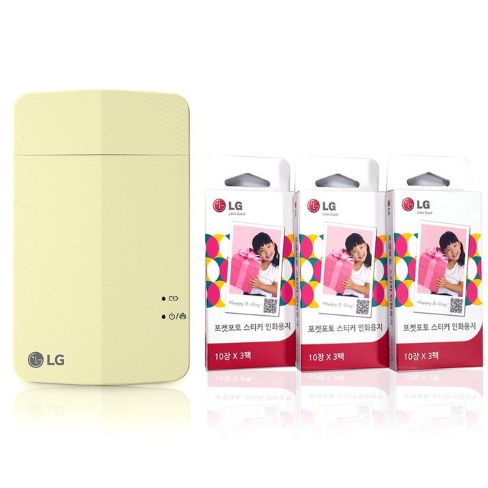 [Printer+Paper SET] New LG Pocket Photo Printer 3 PD251 [Yellow] (Follow-up model of PD241T PD239) + LG Zink Sticker...