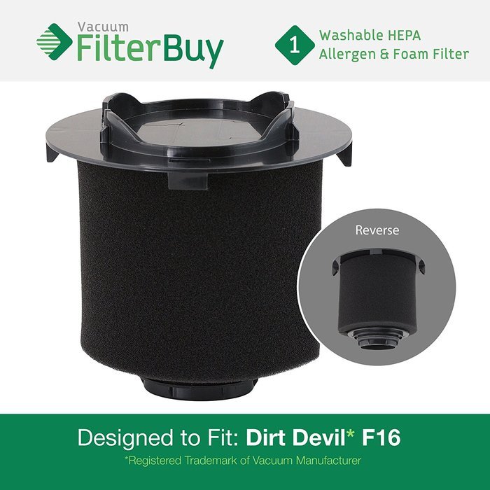 Dirt Devil F16 (F-16) Washable HEPA & Foam Replacement Filter, Part # 1-JW1100-000, 2-JW1000-000. Designed by...