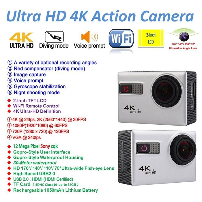 niceEshop(TM) WIFI 4K Ultra HD Sport Action Camera 1080P 60fps HDMI 20MP+ 170 Degree Wide Viewing Angle Waterproof...