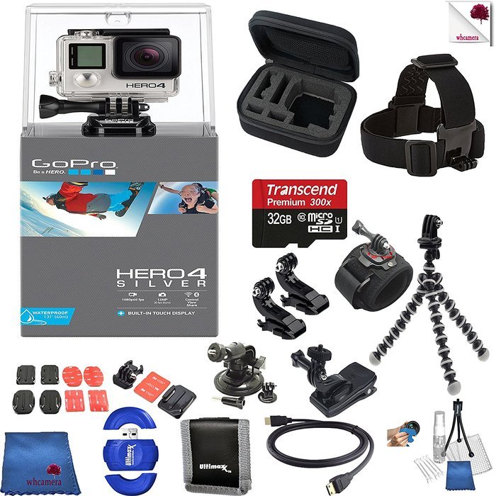 Gopro Hero 4 Silver 15 Piece Discover Bundle Includes: Go Pro Hero4 Silver + Case + Flexible Tripod + Head Strap...