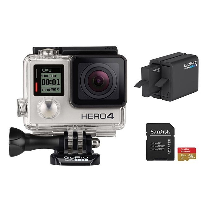 GoPro HERO 4 Silver Edition 12MP Waterproof Sports & Action Camera Bundle with 2 Batteries, Dual Battery Charger... N2