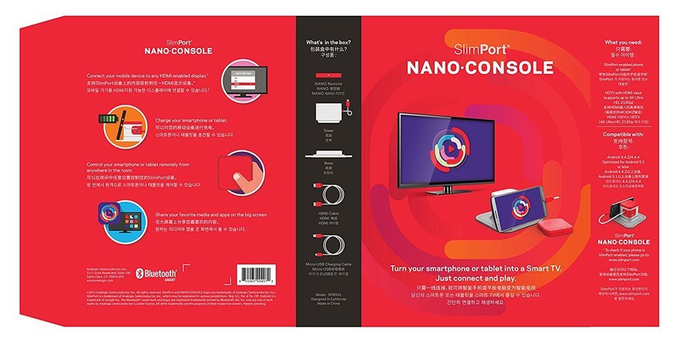 Analogix SlimPort NANO.CONSOLE: Micro-USB to 4K HDMI Adapter Dock + BLE Touchpad Remote + Cables, for LG V10,... N2