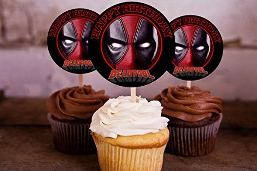 12 Happy Birthday Deadpool Inspired Party Picks, Cupcake Picks, Cupcake Toppers #1