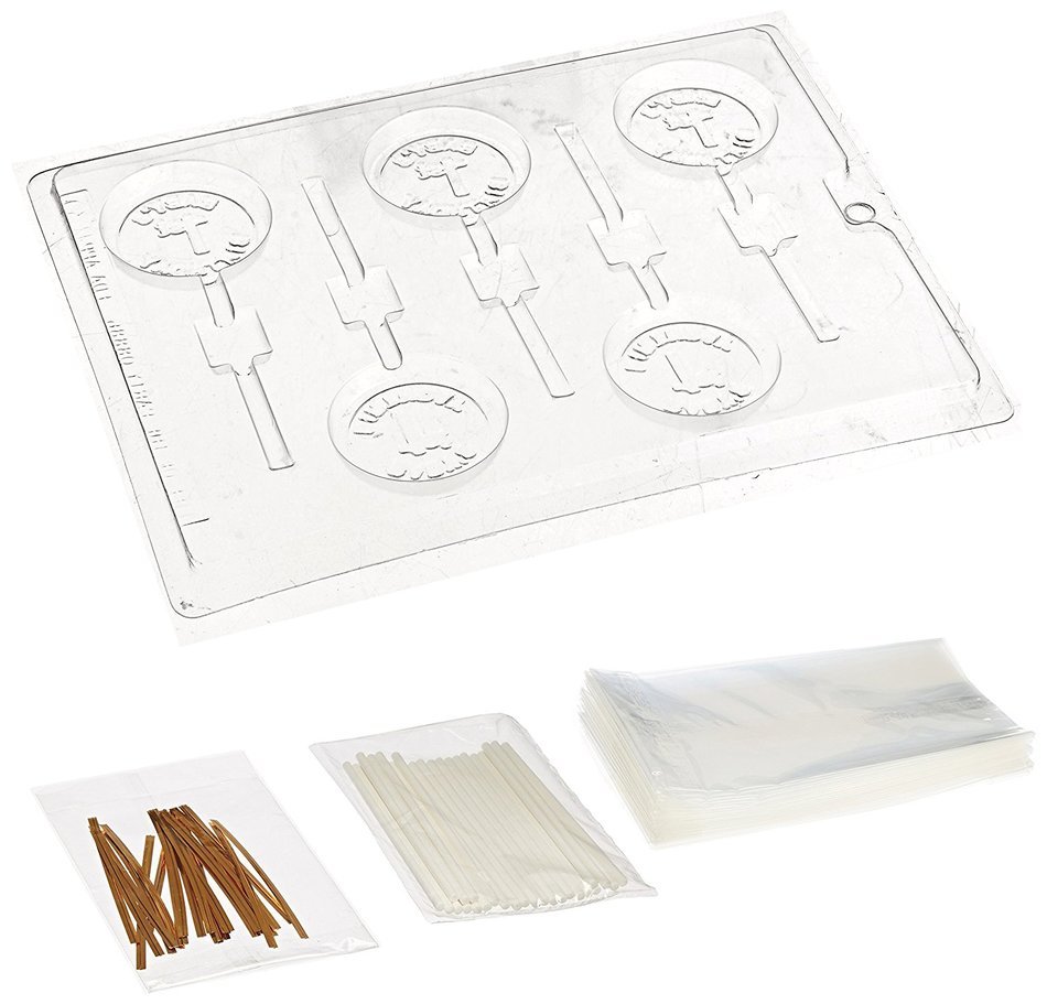 Cybrtrayd 45StK25G-B039 Baby's 1st Birthday Lolly Chocolate Candy Mold with Lollipop Supply Kit, 25 Lollipop Sticks...