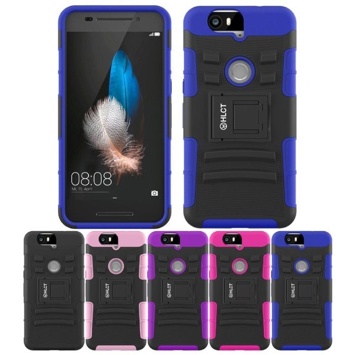 Google Nexus 6P Case, HLCT Rugged Shock Proof Dual-Layer PC and Soft Silicone Case With Built-In Kickstand for... N2