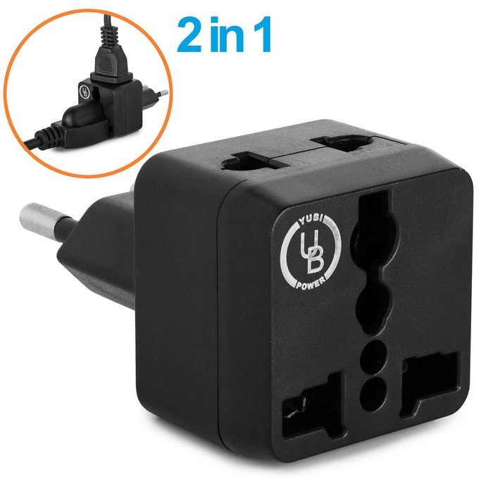 Yubi Power 2 in 1 Universal Travel Adapter with 2 Universal Outlets - Built in Surge Protector - 3 Pack - Black... N73