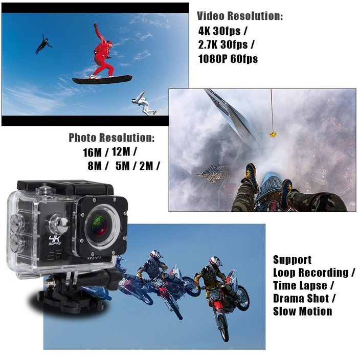 Andoer 2" LCD Screen Wifi Sports Action Camera 4X Zoom 170&deg;Wide-angle 4K 30fps 1080P 60fps 16MP Waterproof 30M... N5