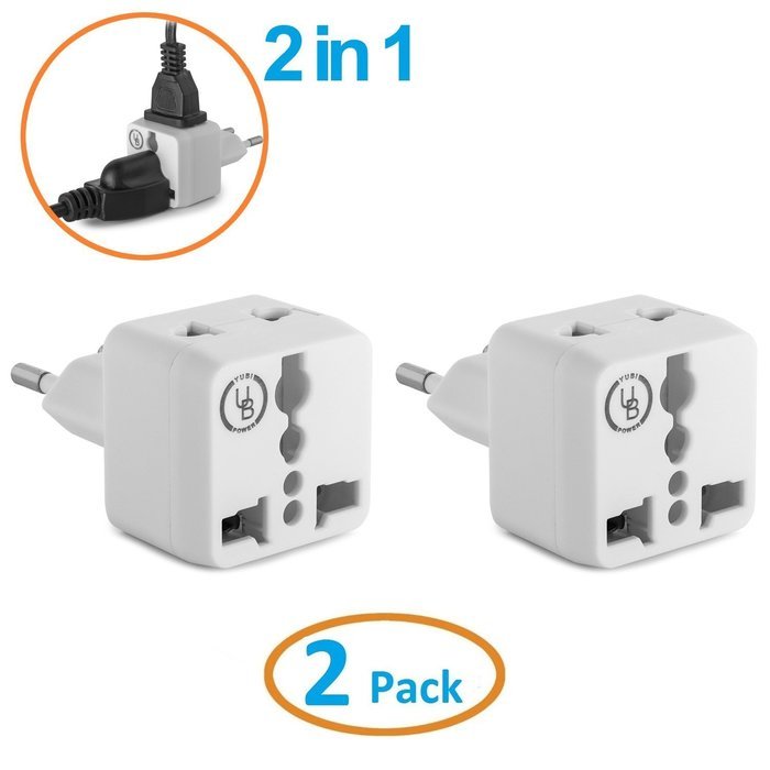 Yubi Power 2 in 1 Universal Travel Adapter with 2 Universal Outlets - Built in Surge Protector - 3 Pack - Black... N76