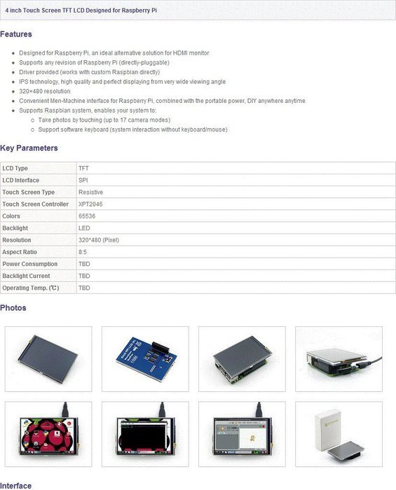 Waveshare Raspberry Pi LCD Display Module 4inch 320x480 (Pixel) TFT Resistive Touch Display... N7