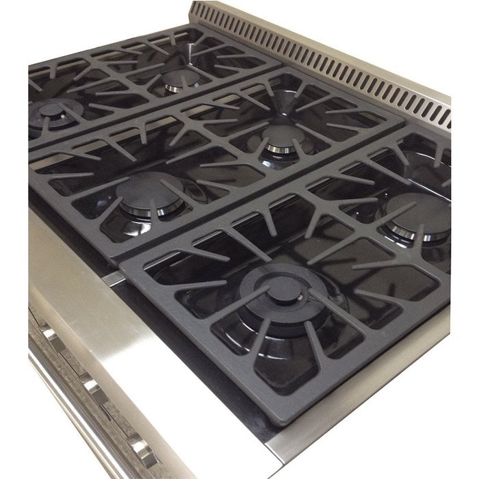 Kucht KRG3618U 36" Professional-Class Gas Range Convection Oven, 6 Top Burners, Blue Porcelain Interior in Stainless... N5