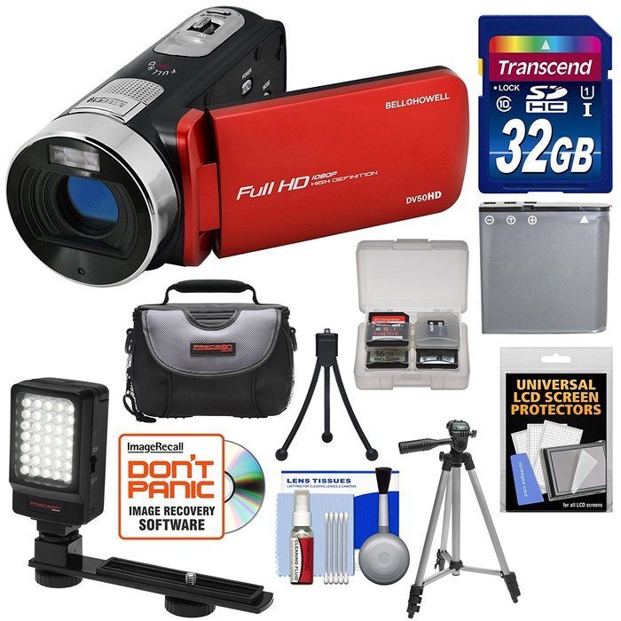 Bell & Howell Fun Flix DV50HD 1080p HD Video Camera Camcorder (Red) with 32GB Card + Battery + Case + Tripods...