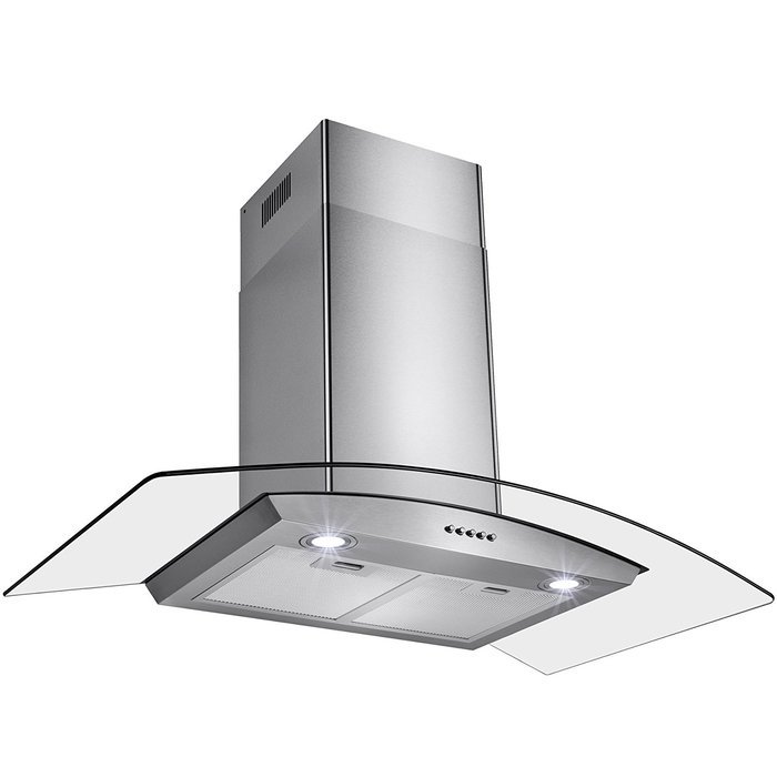 Perfetto Kitchen and Bath 36" Convertible Wall Mount Range Hood in Stainless Steel with LEDs, Push Controls &...
