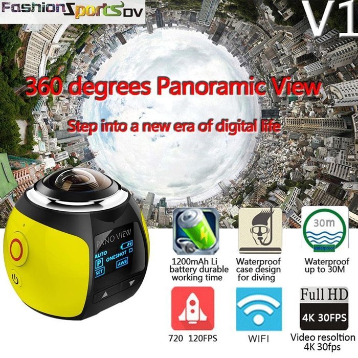 niceEshop(TM) 4K 360 Degree Wifi Panoramic Camera Ultra HD 2448x2448 Mini Sport Action Driving VR Camera, Blue N24