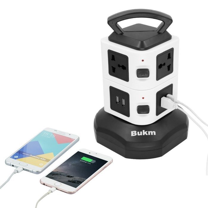 Power Strip Surge Protector, Bukm Smart 6-Outlet with 4-USB Surge Protection Power Socket 110-250V Worldwide Voltage... N4