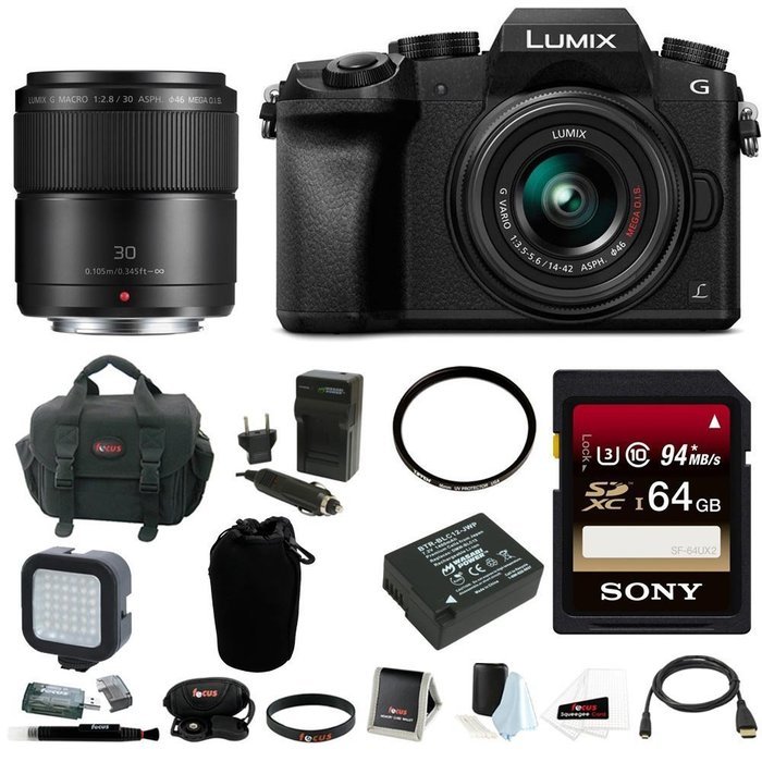 Panasonic Lumix DMC-G7KK Mirrorless Digital Camera w/ 14-42mm f/3.5-5.6 PLUS Panasonic LUMIX G MACRO 30mm / F2.8... N4